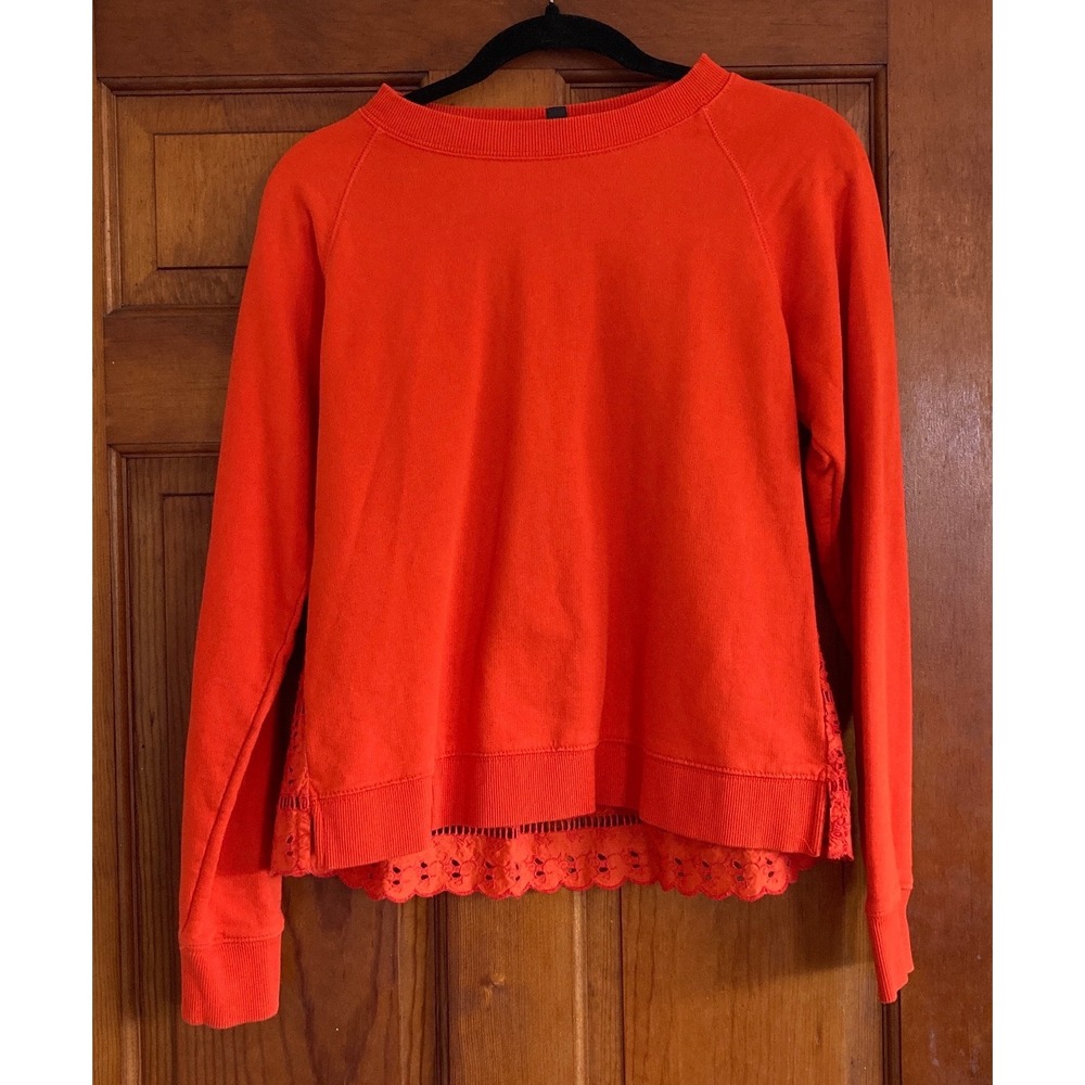 J Crew Womens S Orange Eyelet Lace Back Mixed Media Sweatshirt Bright Colorful